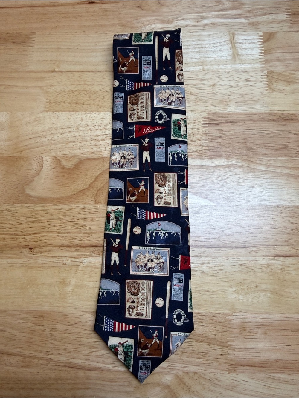 Baseball Motif Men's Tie - Navy with Vintage Panels